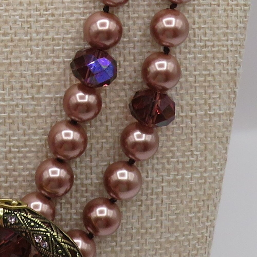 Heidi Daus Mauve Beaded Crystal Accents Necklace with Removable Clasp Pendant - Picture 4 of 13